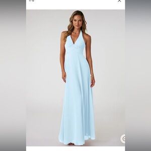 Azazie sky blue chiffon halter bridesmaid dress